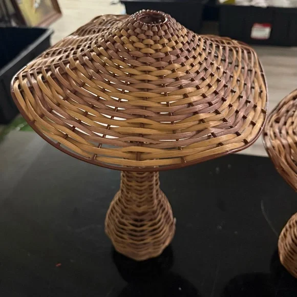 Vintage 1960s Wicker Mushroom Table Decor Pair - Picture 2 of 9